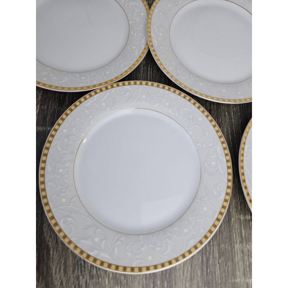 The Bavaria Collection by Casa Elite 7 1/2" Dessert Plates Gold Tone Trim(Set 7)